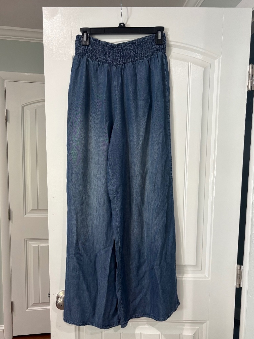 ALTAR'D STATE Wide Leg Chambray Palazzo Pants - Blue,Sz L